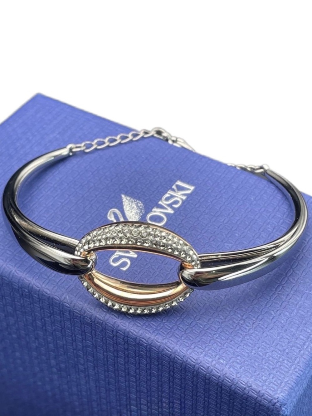 NEW Vintage Swarovski Crystal Bracelet Rose Gold & Gunmetal Tone, Austria (Boxed